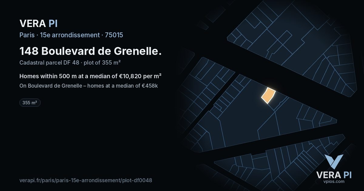 148 Boulevard de Grenelle, 15e arrondissement at night – the plot lit, the parcels around coloured by the prices near them