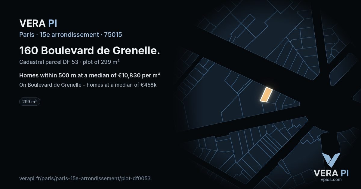 160 Boulevard de Grenelle, 15e arrondissement at night – the plot lit, the parcels around coloured by the prices near them