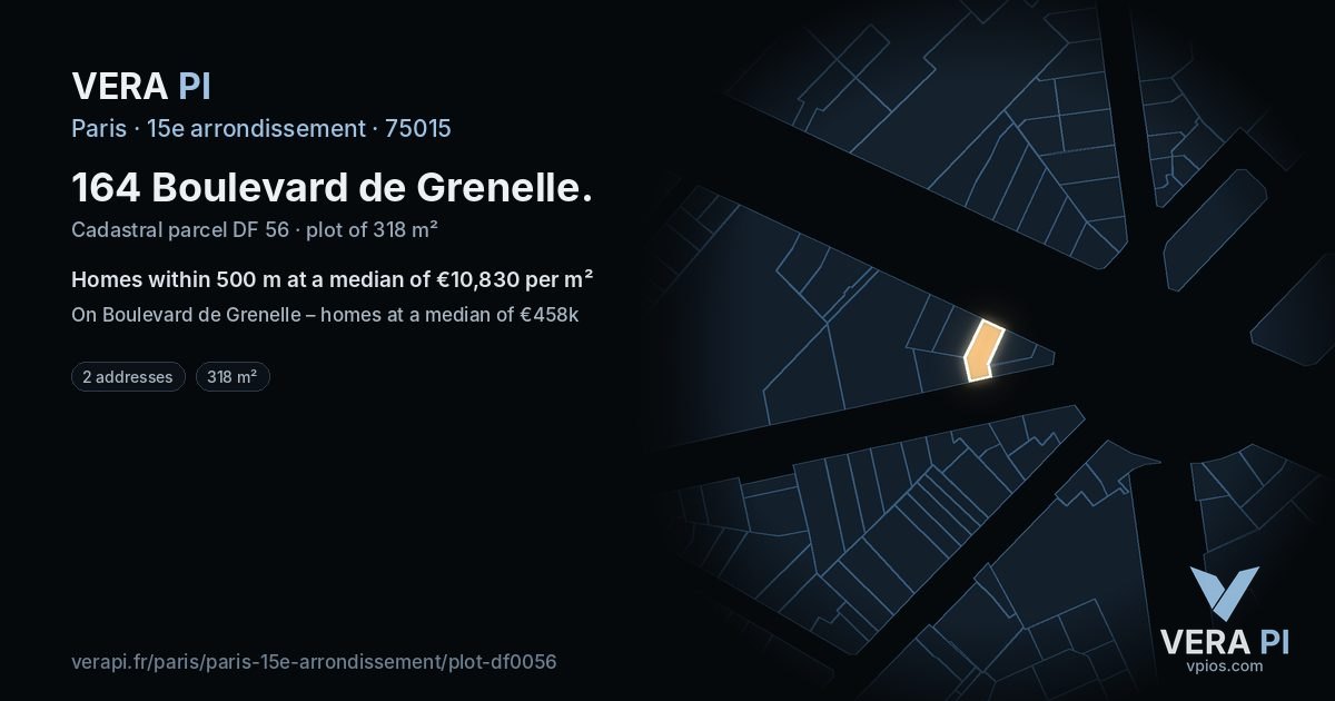 164 Boulevard de Grenelle, 15e arrondissement at night – the plot lit, the parcels around coloured by the prices near them
