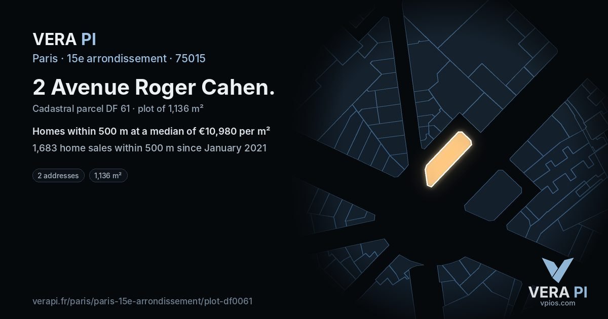 2 Avenue Roger Cahen, 15e arrondissement at night – the plot lit, the parcels around coloured by the prices near them