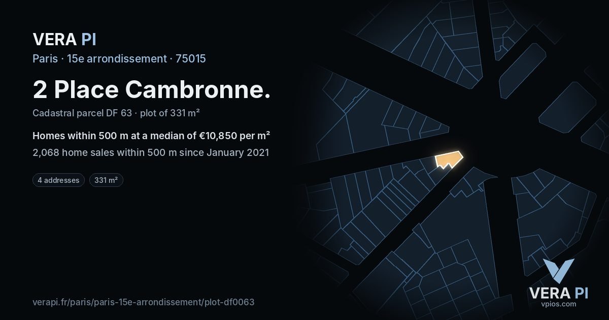 2 Place Cambronne, 15e arrondissement at night – the plot lit, the parcels around coloured by the prices near them
