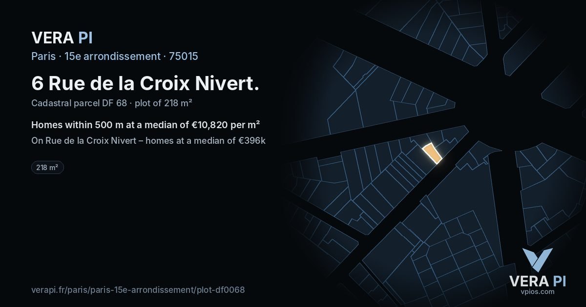 6 Rue de la Croix Nivert, 15e arrondissement at night – the plot lit, the parcels around coloured by the prices near them