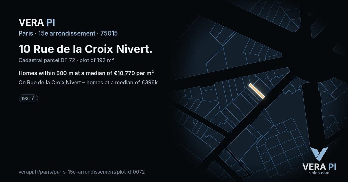 10 Rue de la Croix Nivert, 15e arrondissement at night – the plot lit, the parcels around coloured by the prices near them