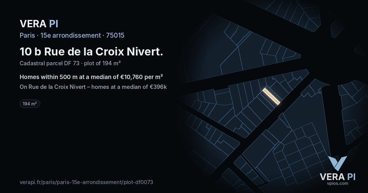 10 b Rue de la Croix Nivert, 15e arrondissement at night – the plot lit, the parcels around coloured by the prices near them