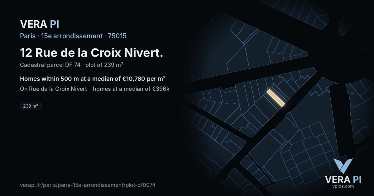 12 Rue de la Croix Nivert, 15e arrondissement at night – the plot lit, the parcels around coloured by the prices near them