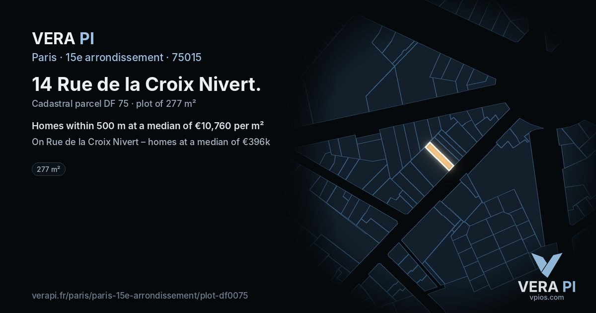 14 Rue de la Croix Nivert, 15e arrondissement at night – the plot lit, the parcels around coloured by the prices near them
