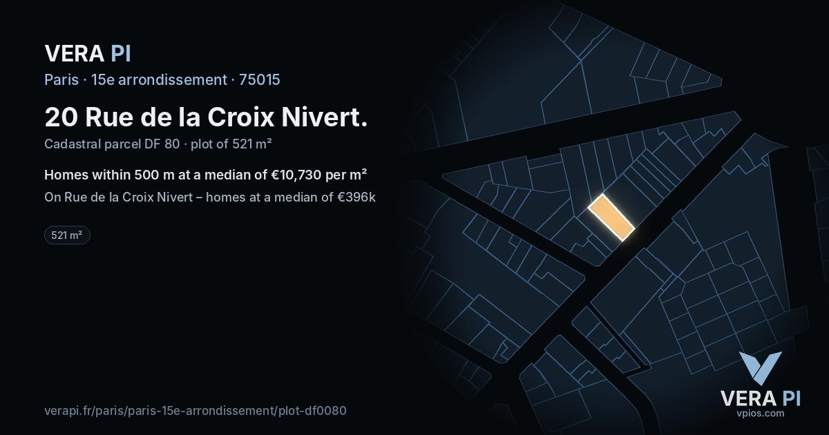 20 Rue de la Croix Nivert, 15e arrondissement at night – the plot lit, the parcels around coloured by the prices near them