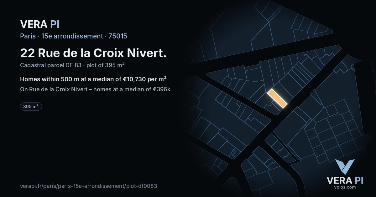 22 Rue de la Croix Nivert, 15e arrondissement at night – the plot lit, the parcels around coloured by the prices near them