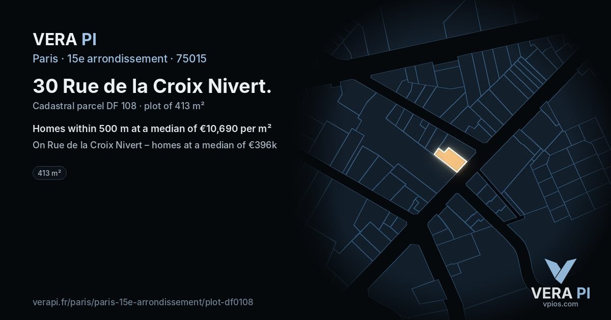 30 Rue de la Croix Nivert, 15e arrondissement at night – the plot lit, the parcels around coloured by the prices near them