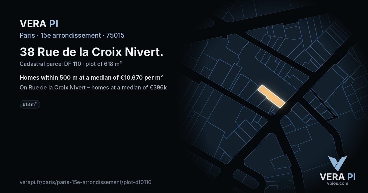 38 Rue de la Croix Nivert, 15e arrondissement at night – the plot lit, the parcels around coloured by the prices near them