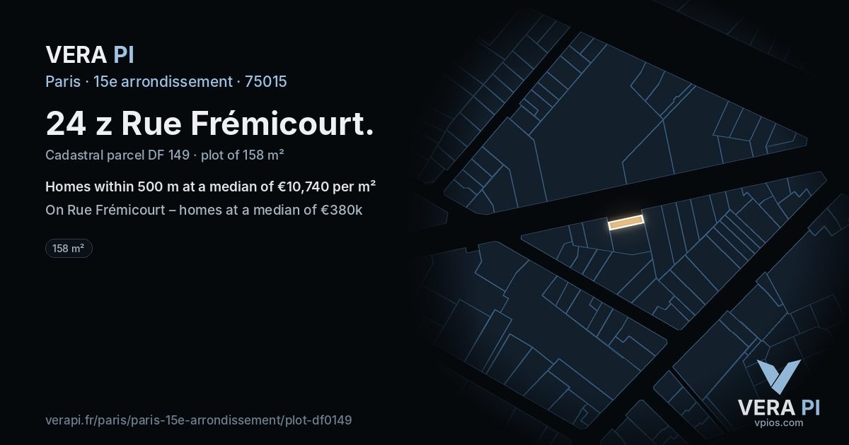 24 z Rue Frémicourt, 15e arrondissement at night – the plot lit, the parcels around coloured by the prices near them