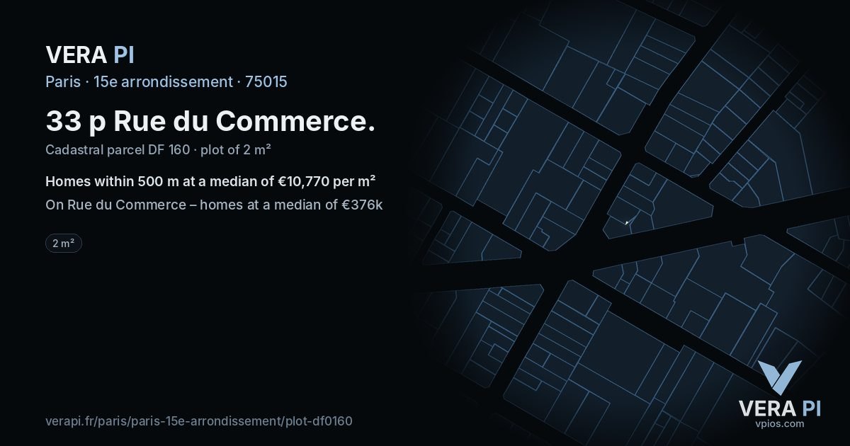 33 p Rue du Commerce, 15e arrondissement at night – the plot lit, the parcels around coloured by the prices near them