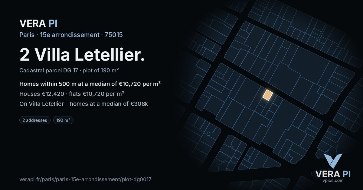 2 Villa Letellier, 15e arrondissement at night – the plot lit, the parcels around coloured by the prices near them