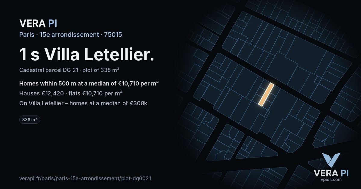 1 s Villa Letellier, 15e arrondissement at night – the plot lit, the parcels around coloured by the prices near them