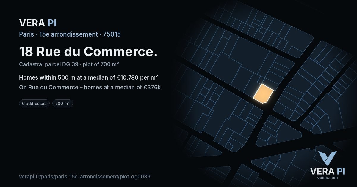 18 Rue du Commerce, 15e arrondissement at night – the plot lit, the parcels around coloured by the prices near them