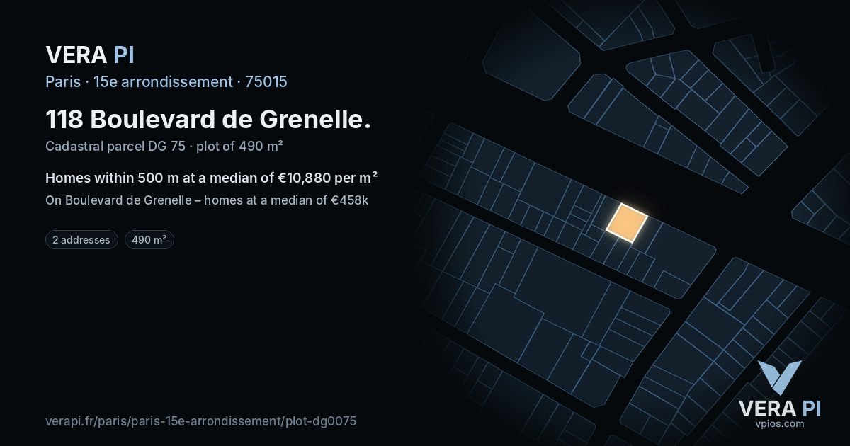 118 Boulevard de Grenelle, 15e arrondissement at night – the plot lit, the parcels around coloured by the prices near them