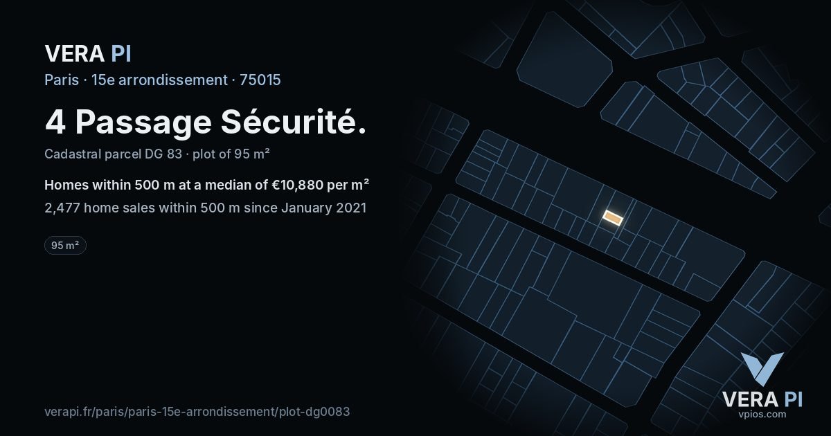 4 Passage Sécurité, 15e arrondissement at night – the plot lit, the parcels around coloured by the prices near them