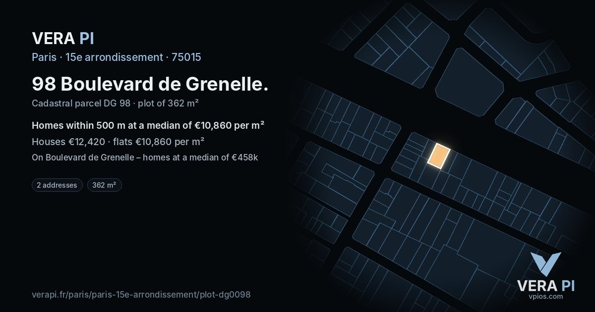 98 Boulevard de Grenelle, 15e arrondissement at night – the plot lit, the parcels around coloured by the prices near them