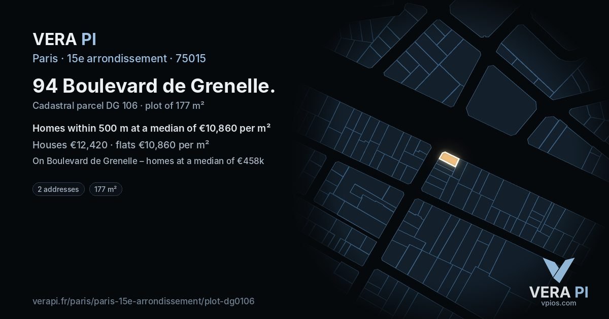 94 Boulevard de Grenelle, 15e arrondissement at night – the plot lit, the parcels around coloured by the prices near them