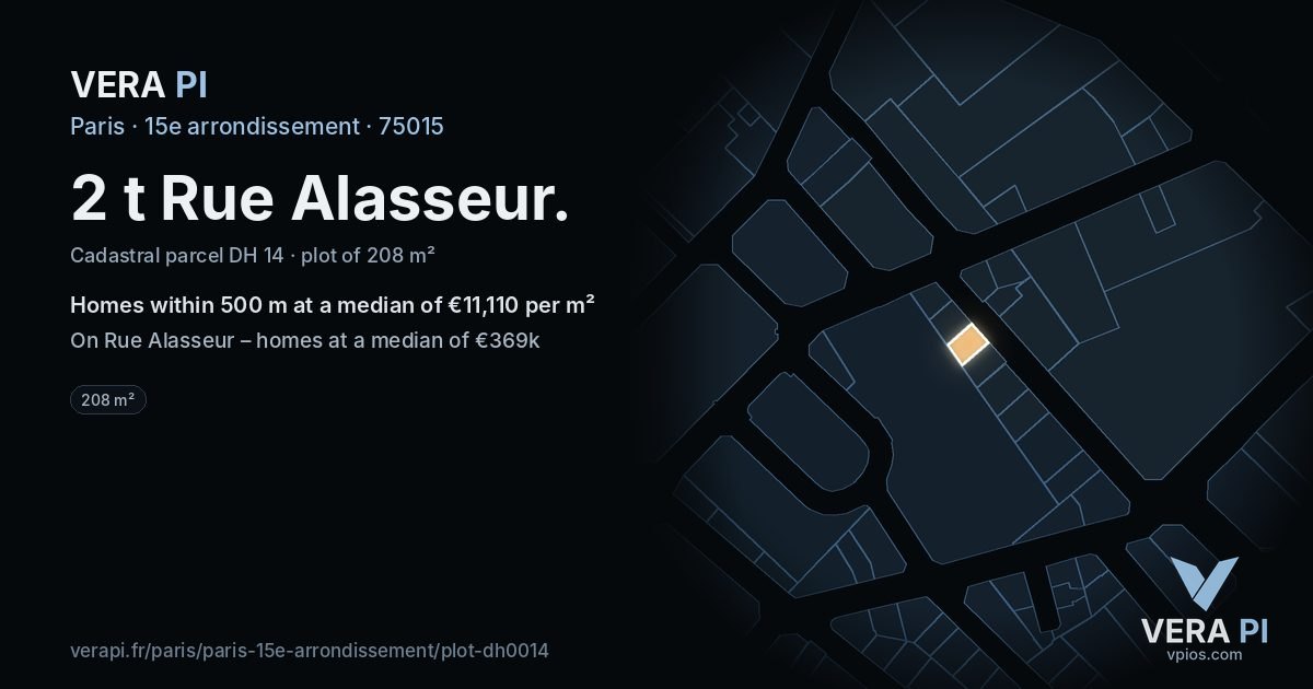 2 t Rue Alasseur, 15e arrondissement at night – the plot lit, the parcels around coloured by the prices near them