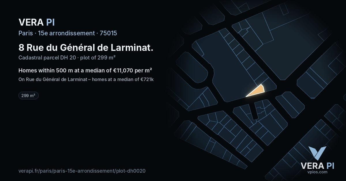 8 Rue du Général de Larminat, 15e arrondissement at night – the plot lit, the parcels around coloured by the prices near them