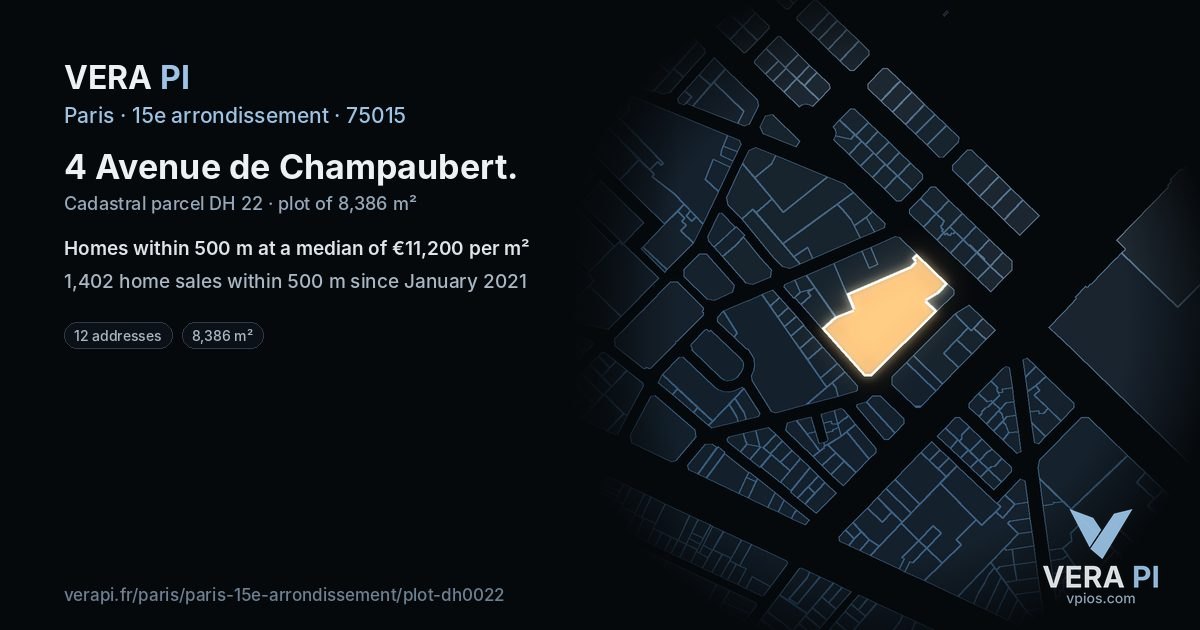 4 Avenue de Champaubert, 15e arrondissement at night – the plot lit, the parcels around coloured by the prices near them