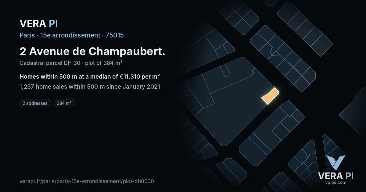2 Avenue de Champaubert, 15e arrondissement at night – the plot lit, the parcels around coloured by the prices near them