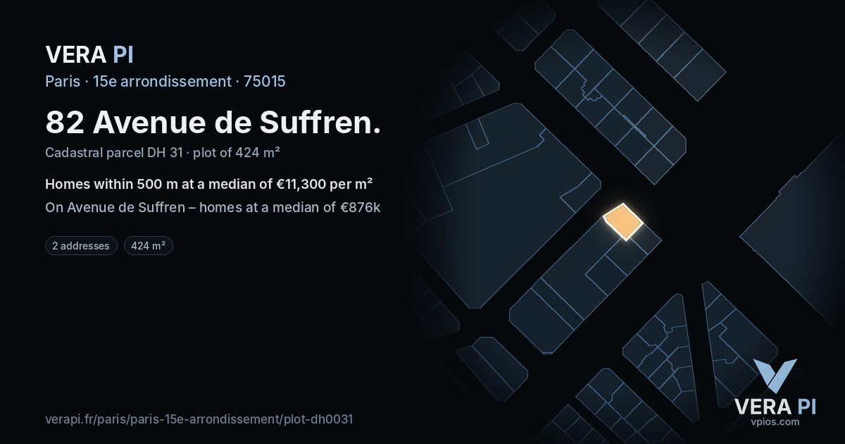 82 Avenue de Suffren, 15e arrondissement at night – the plot lit, the parcels around coloured by the prices near them
