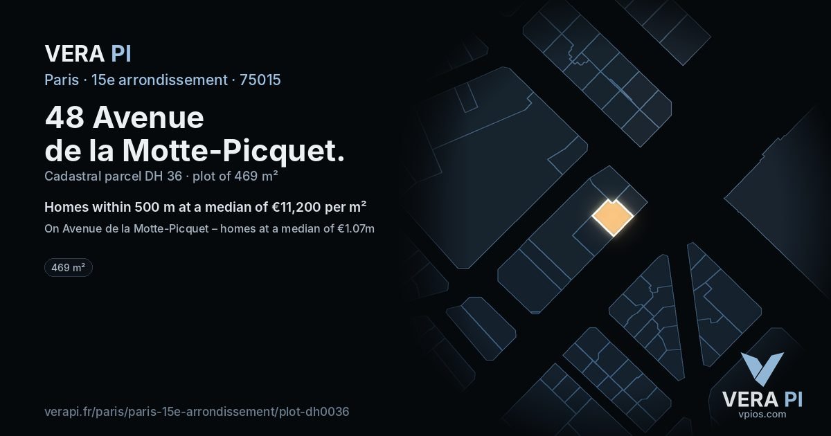 48 Avenue de la Motte-Picquet, 15e arrondissement at night – the plot lit, the parcels around coloured by the prices near them