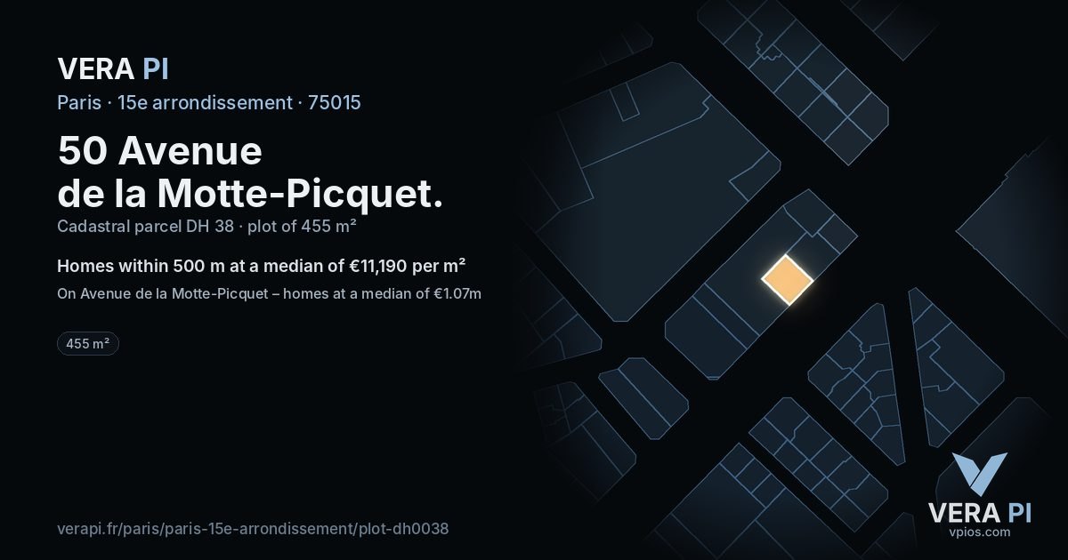 50 Avenue de la Motte-Picquet, 15e arrondissement at night – the plot lit, the parcels around coloured by the prices near them