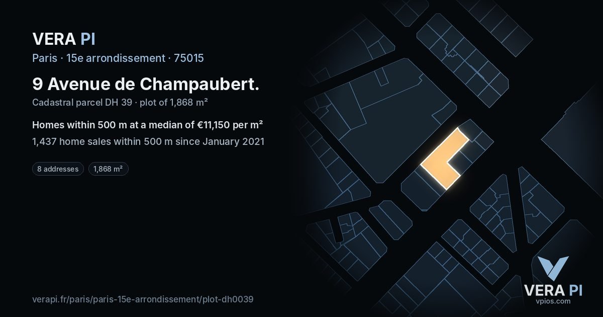 9 Avenue de Champaubert, 15e arrondissement at night – the plot lit, the parcels around coloured by the prices near them