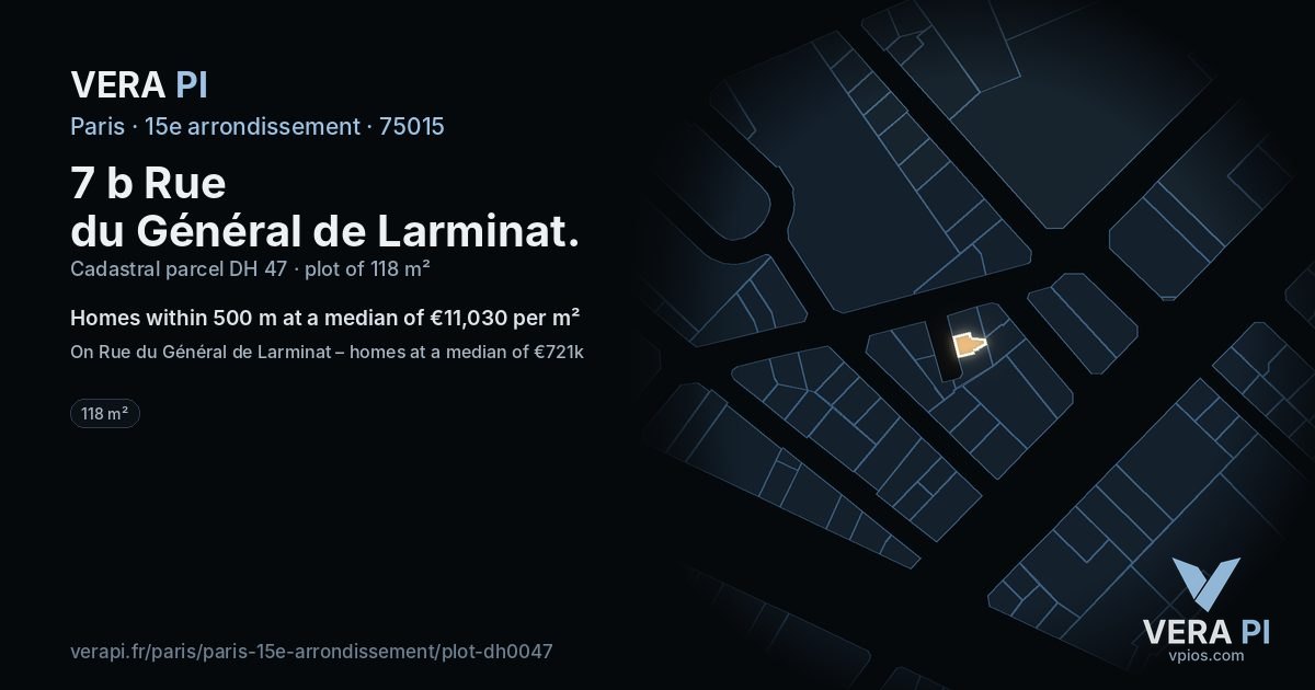 7 b Rue du Général de Larminat, 15e arrondissement at night – the plot lit, the parcels around coloured by the prices near them