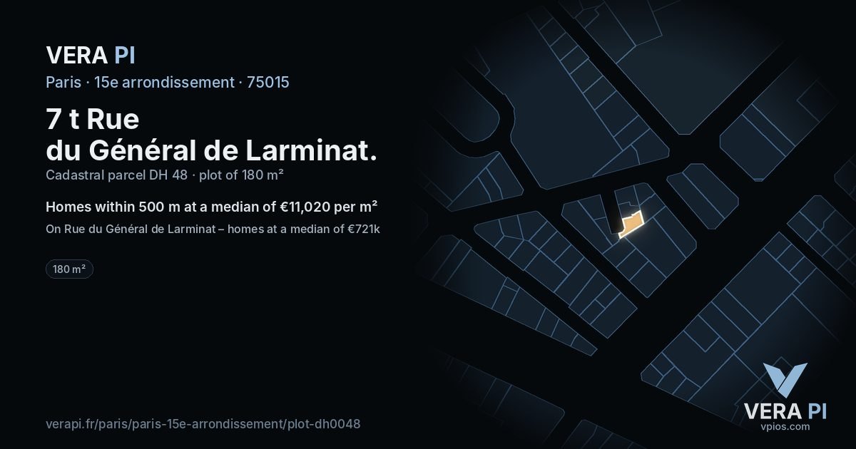 7 t Rue du Général de Larminat, 15e arrondissement at night – the plot lit, the parcels around coloured by the prices near them
