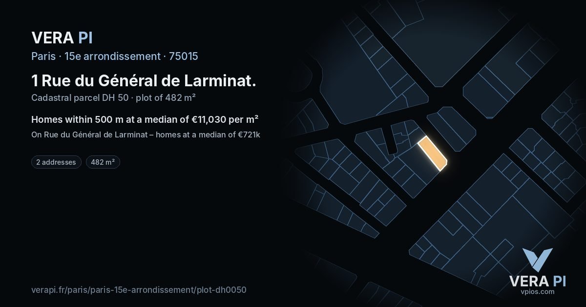 1 Rue du Général de Larminat, 15e arrondissement at night – the plot lit, the parcels around coloured by the prices near them