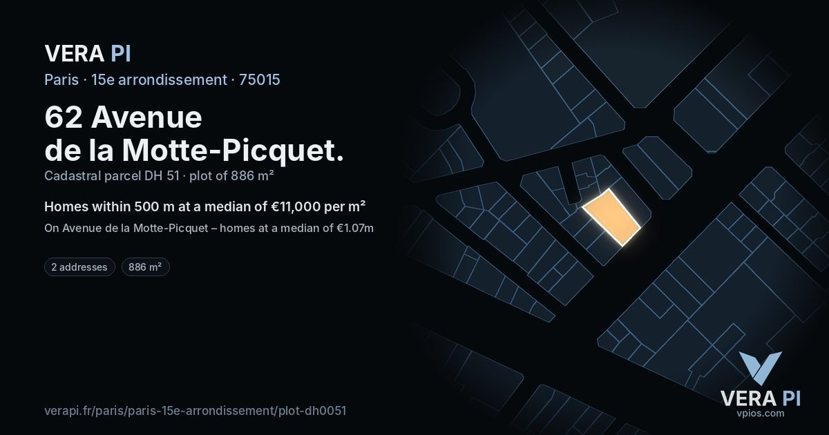 62 Avenue de la Motte-Picquet, 15e arrondissement at night – the plot lit, the parcels around coloured by the prices near them