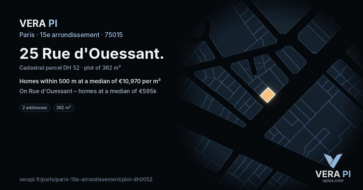 25 Rue d'Ouessant, 15e arrondissement at night – the plot lit, the parcels around coloured by the prices near them
