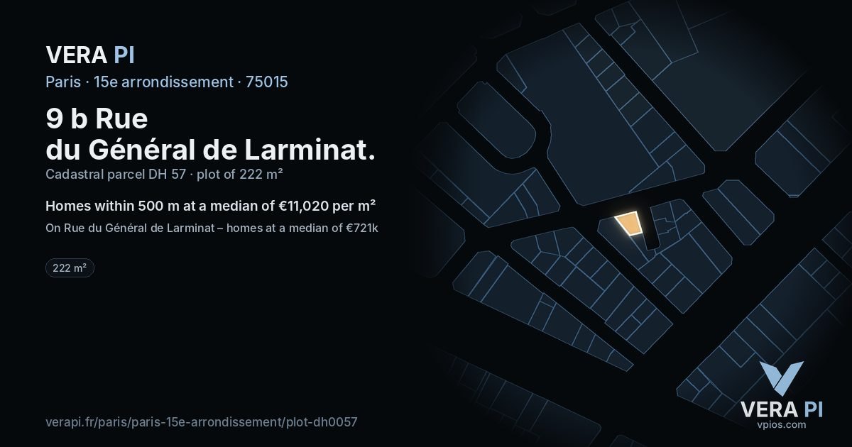 9 b Rue du Général de Larminat, 15e arrondissement at night – the plot lit, the parcels around coloured by the prices near them