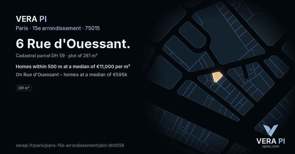 6 Rue d'Ouessant, 15e arrondissement at night – the plot lit, the parcels around coloured by the prices near them