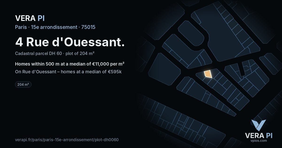 4 Rue d'Ouessant, 15e arrondissement at night – the plot lit, the parcels around coloured by the prices near them