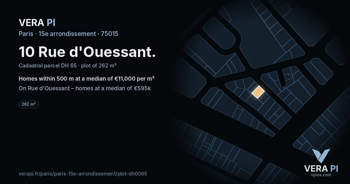 10 Rue d'Ouessant, 15e arrondissement at night – the plot lit, the parcels around coloured by the prices near them