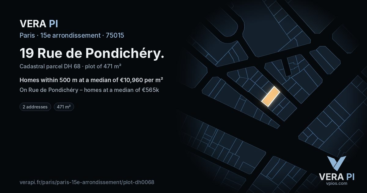 19 Rue de Pondichéry, 15e arrondissement at night – the plot lit, the parcels around coloured by the prices near them