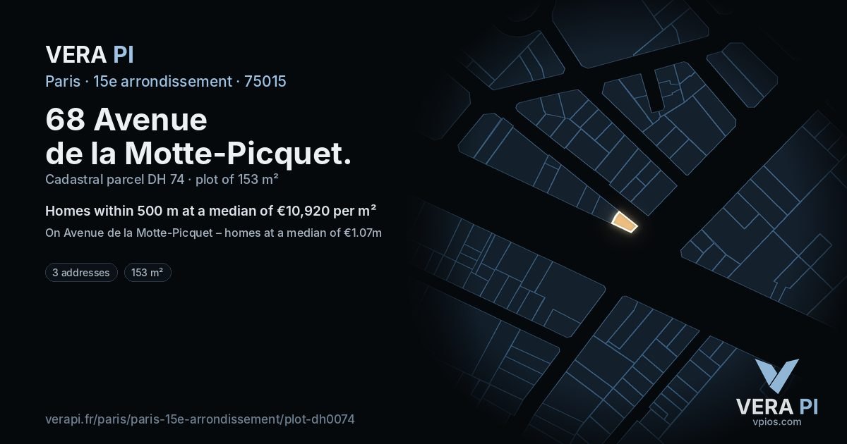 68 Avenue de la Motte-Picquet, 15e arrondissement at night – the plot lit, the parcels around coloured by the prices near them