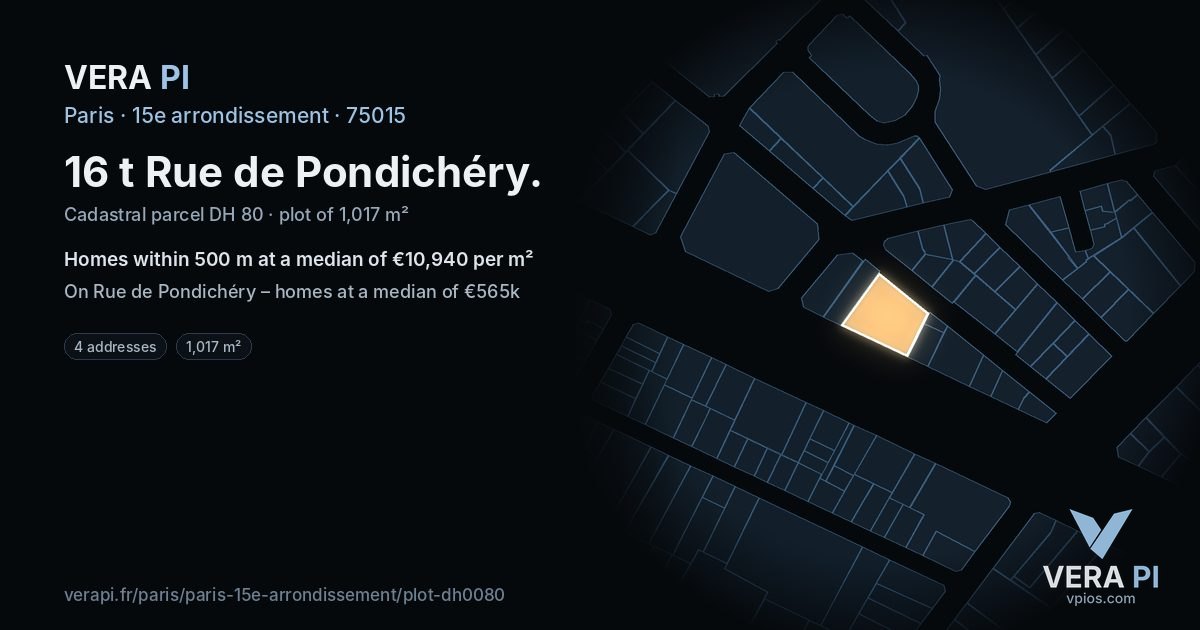 16 t Rue de Pondichéry, 15e arrondissement at night – the plot lit, the parcels around coloured by the prices near them