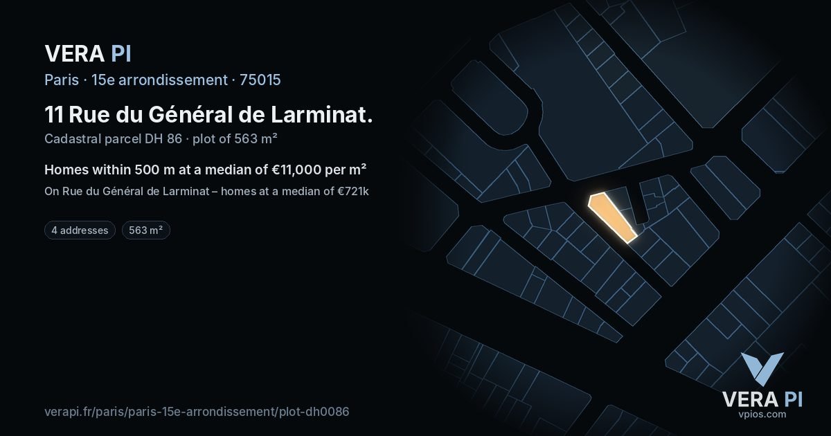 11 Rue du Général de Larminat, 15e arrondissement at night – the plot lit, the parcels around coloured by the prices near them