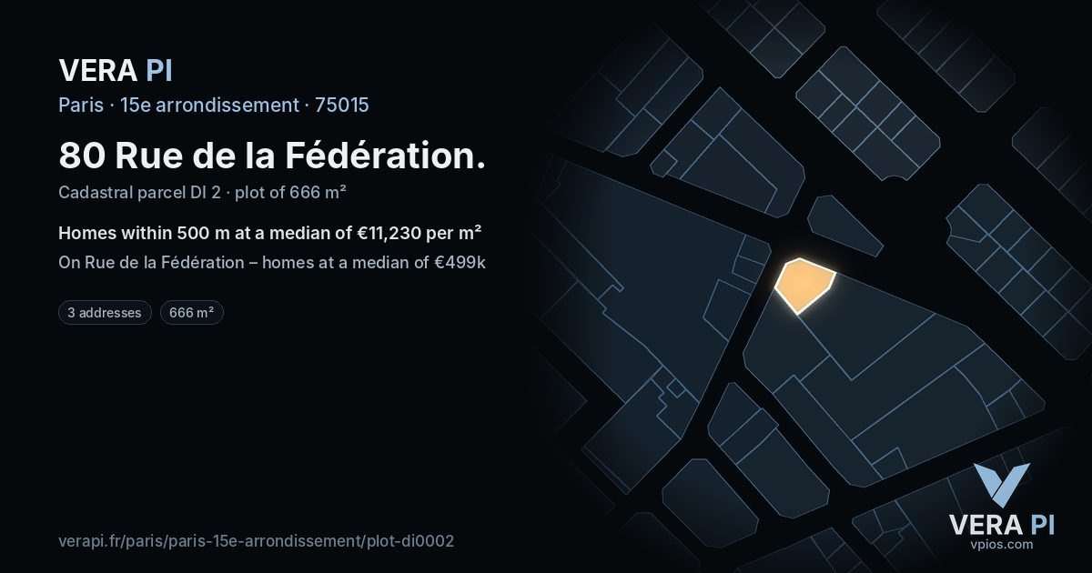 80 Rue de la Fédération, 15e arrondissement at night – the plot lit, the parcels around coloured by the prices near them