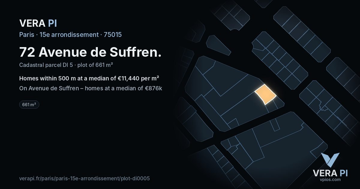 72 Avenue de Suffren, 15e arrondissement at night – the plot lit, the parcels around coloured by the prices near them
