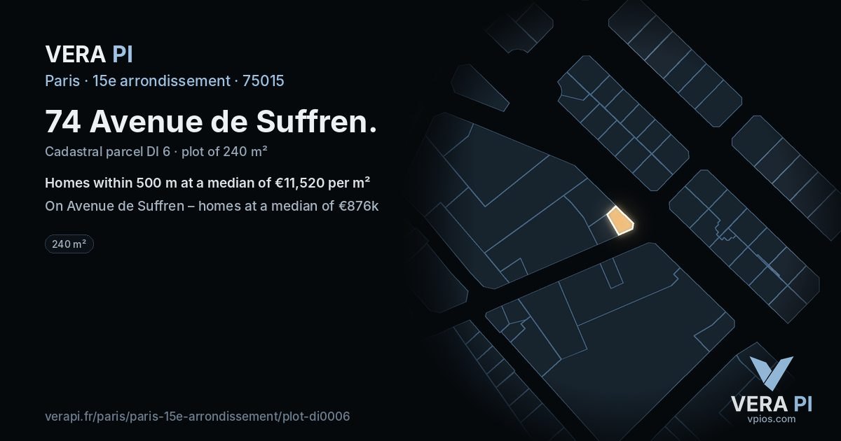 74 Avenue de Suffren, 15e arrondissement at night – the plot lit, the parcels around coloured by the prices near them