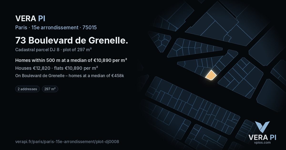 73 Boulevard de Grenelle, 15e arrondissement at night – the plot lit, the parcels around coloured by the prices near them