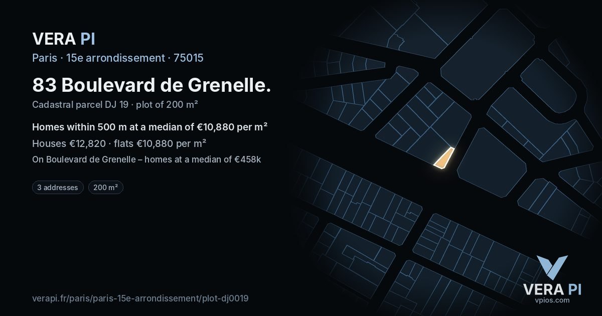 83 Boulevard de Grenelle, 15e arrondissement at night – the plot lit, the parcels around coloured by the prices near them