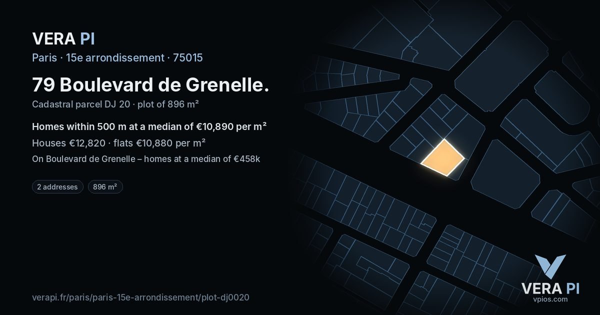79 Boulevard de Grenelle, 15e arrondissement at night – the plot lit, the parcels around coloured by the prices near them